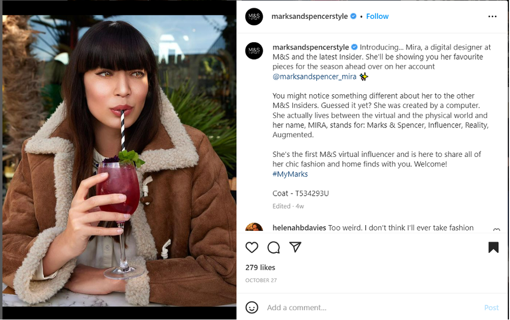 mira virtual influencer