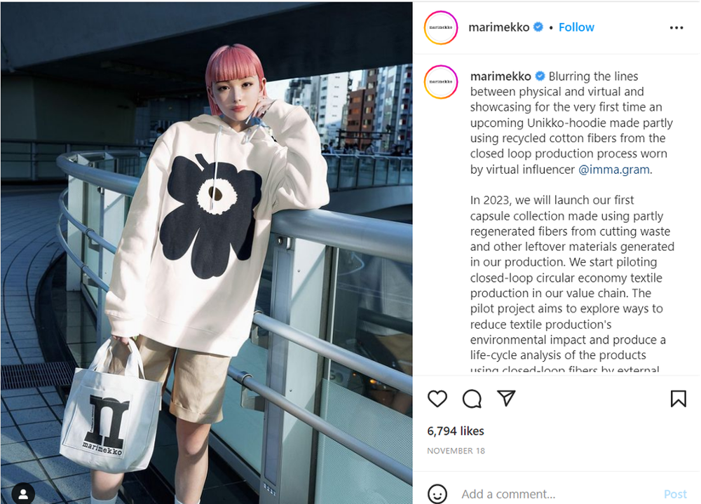 marimekko virtual influencer