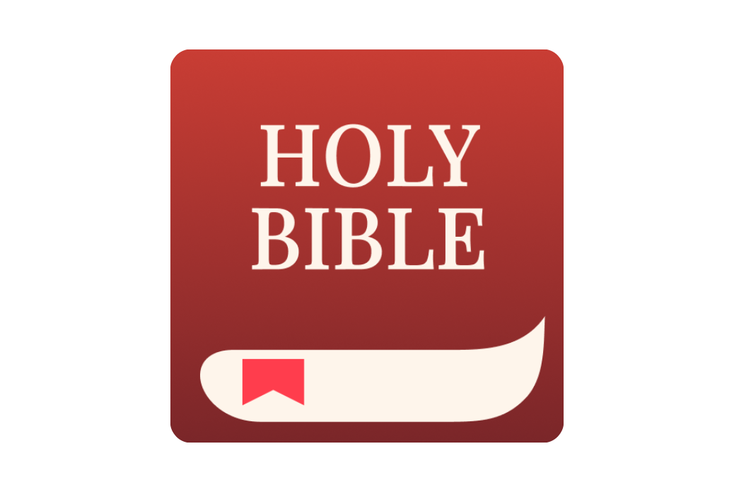 Red app icon featuring the text "Holy Bible" in white, with a stylized book graphic and a red bookmark at the bottom.