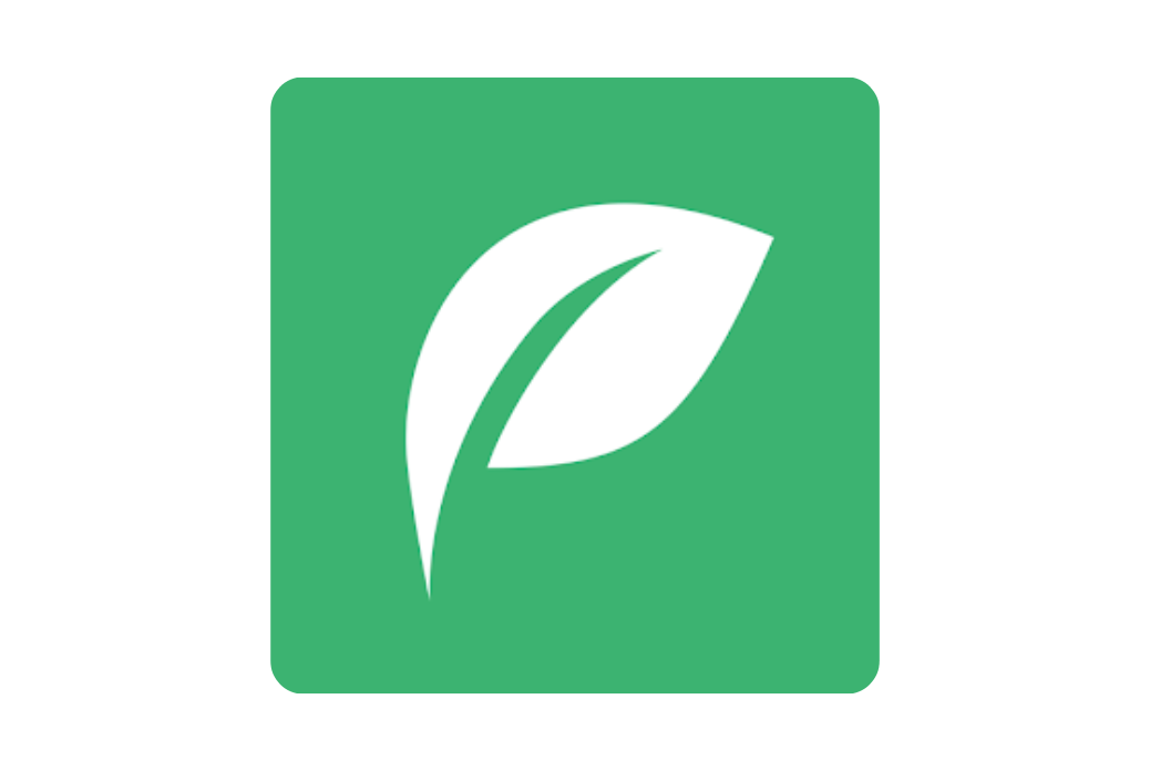 Green square with a white leaf icon in the center.