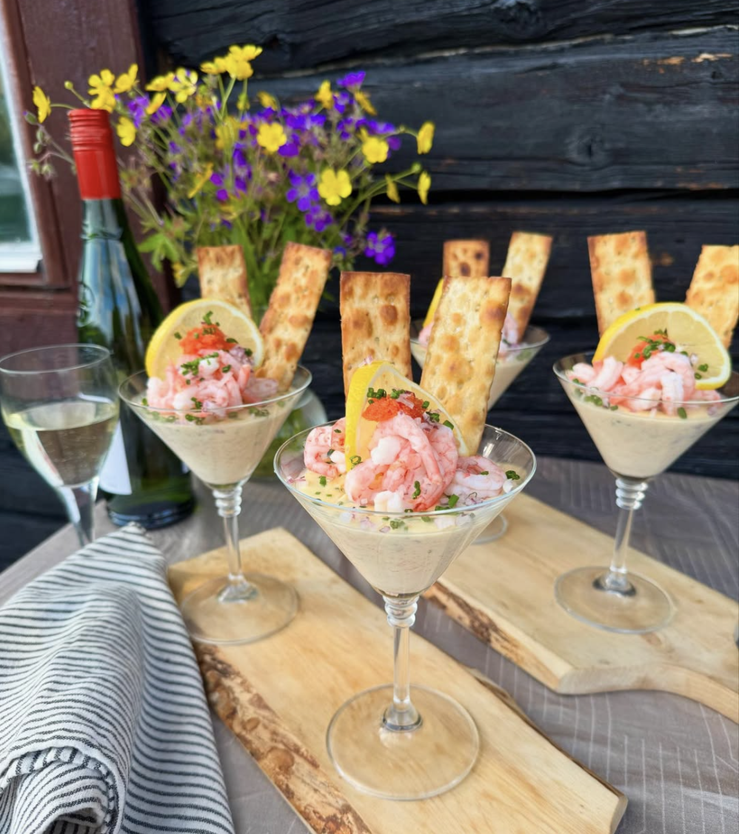 Västerbottenspannacotta med rom & räkor