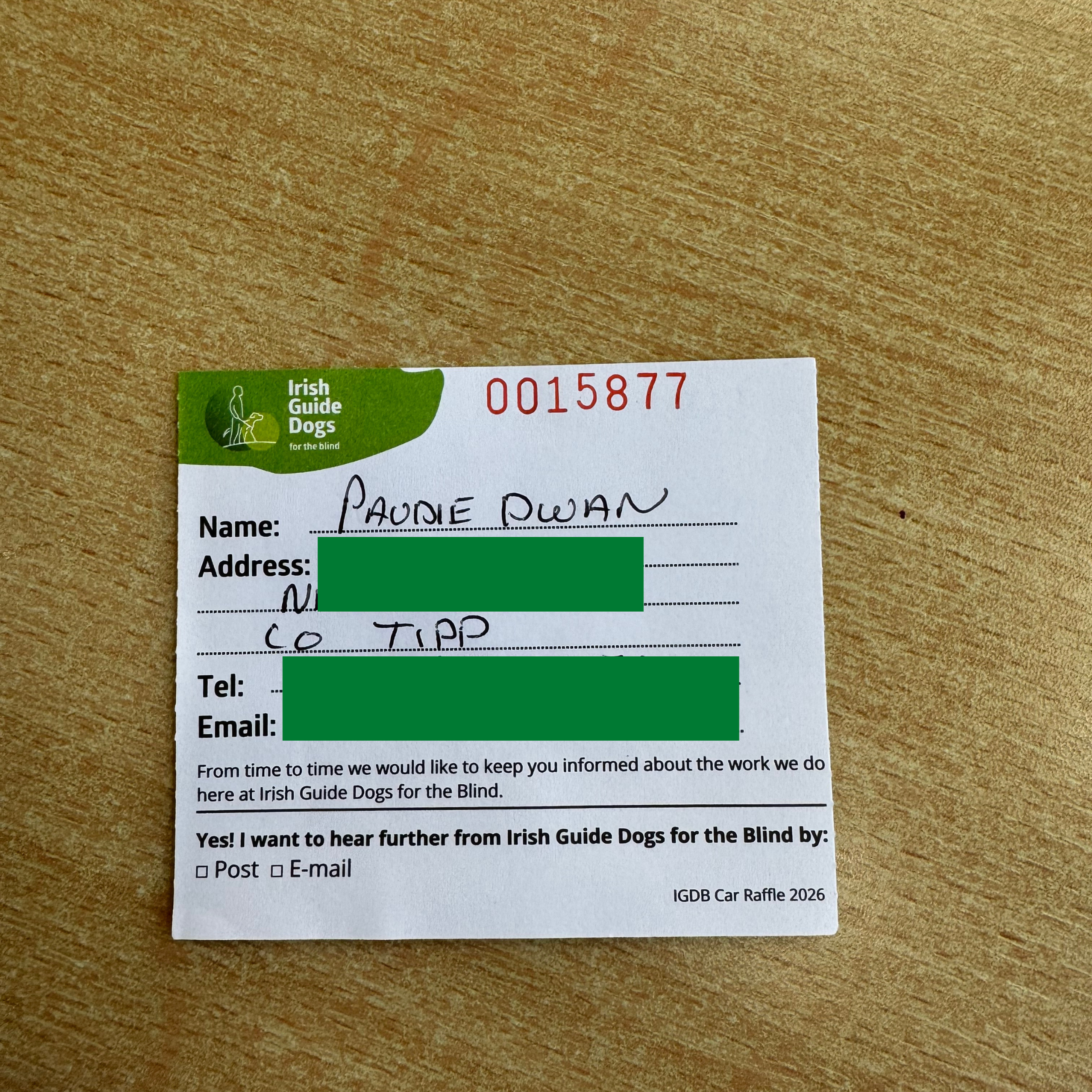 Photo of the winning ticket