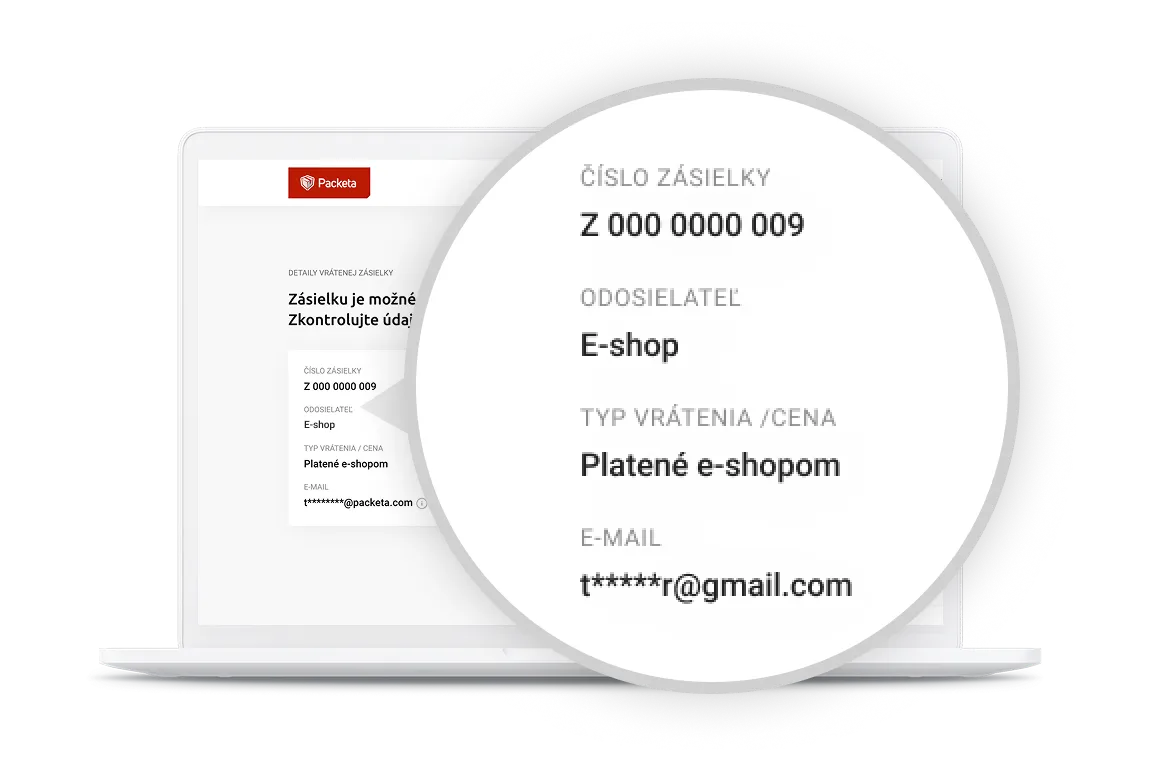 Obrazovka notebooku zobrazujúca rozmazaný e-mail so zväčšeným výrezom, ktorý ukazuje číslo zásielky, odosielateľa Sephora a čiastočne zakrytú e-mailovú adresu.