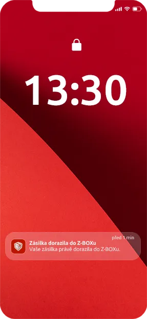Notifikace mobilní aplikace Zásilkovna oznamující, že zásilka dorazila do Z-BOXu.