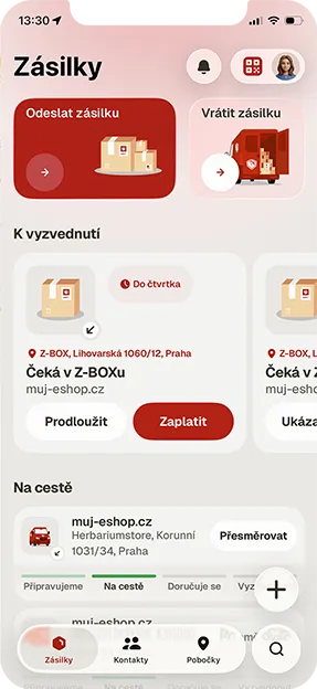 screen aplikace Zásilkovna vyzvednutí zásilky