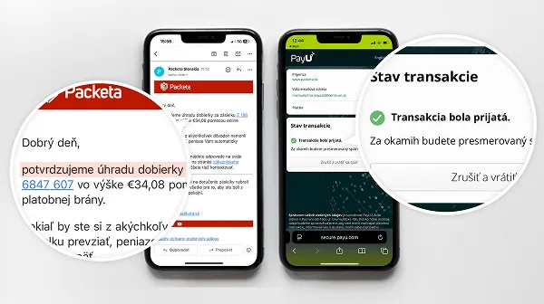 Smartphone displaying a delivery app in Slovak, highlighting a notification for package pickup with a red button.
