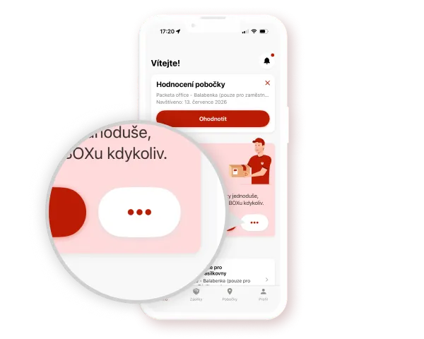 Smartphone screen displaying a mobile app interface with a magnified section showing a red button and text in another language.