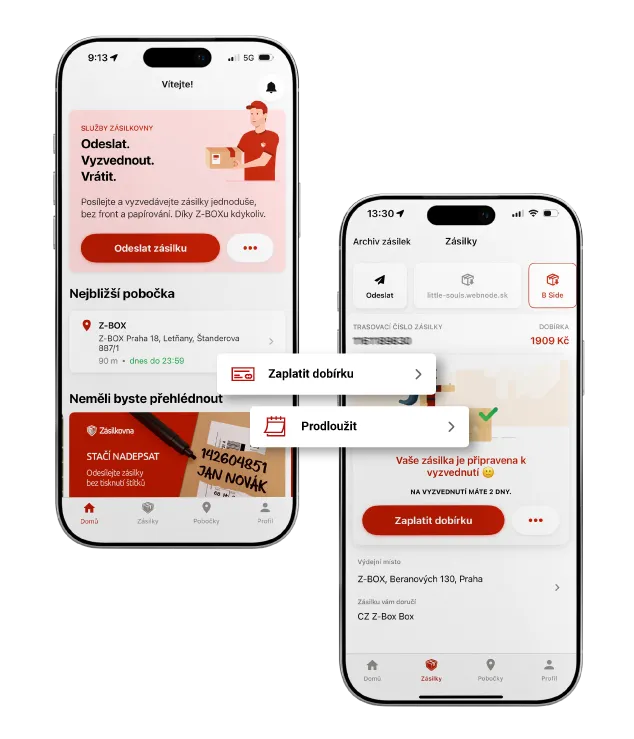 aplikace Zásilkovna: odeslání zásilky, přehled zásilek a možnost zaplatit dobírku