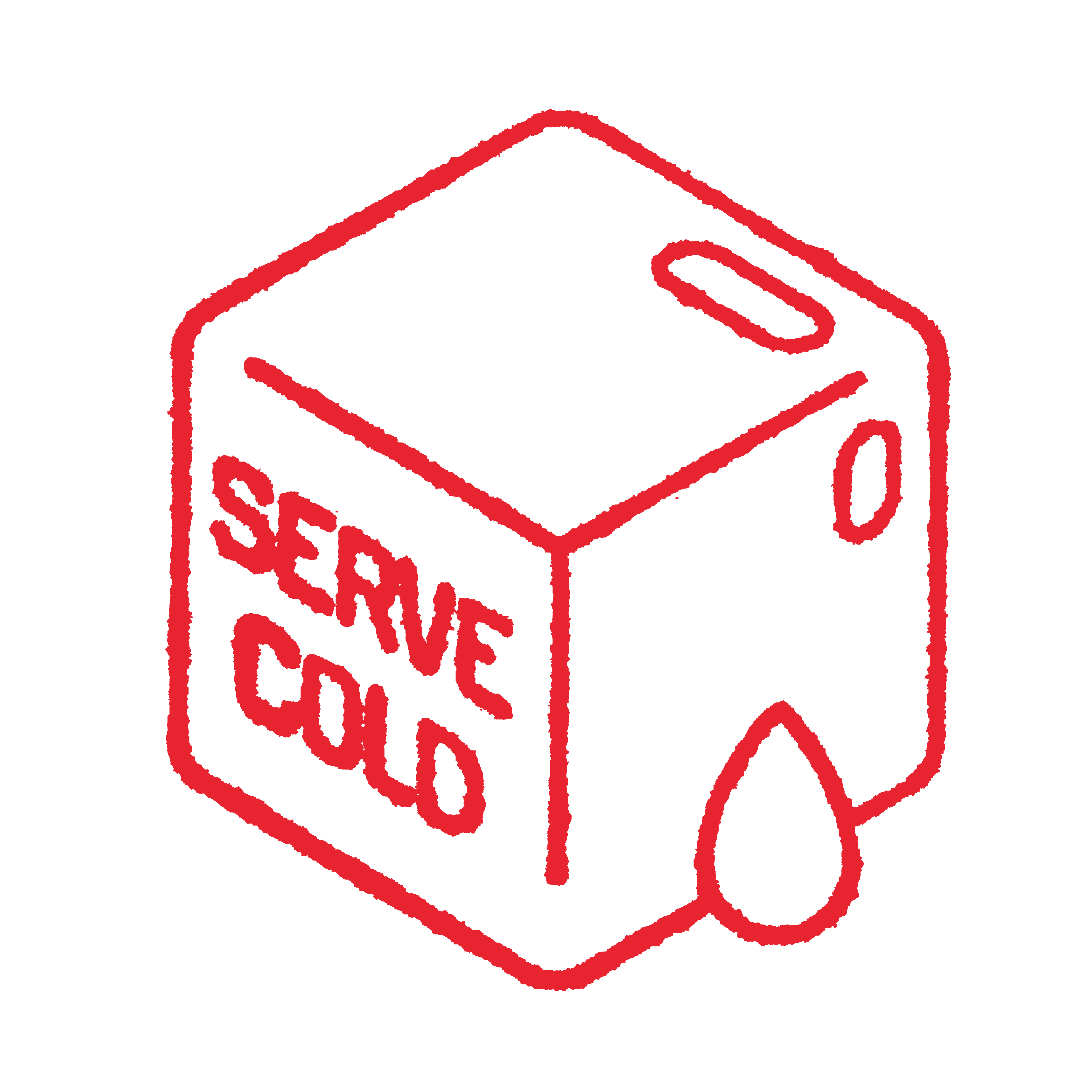 Illustration of an ice cube with the text Serve Cold