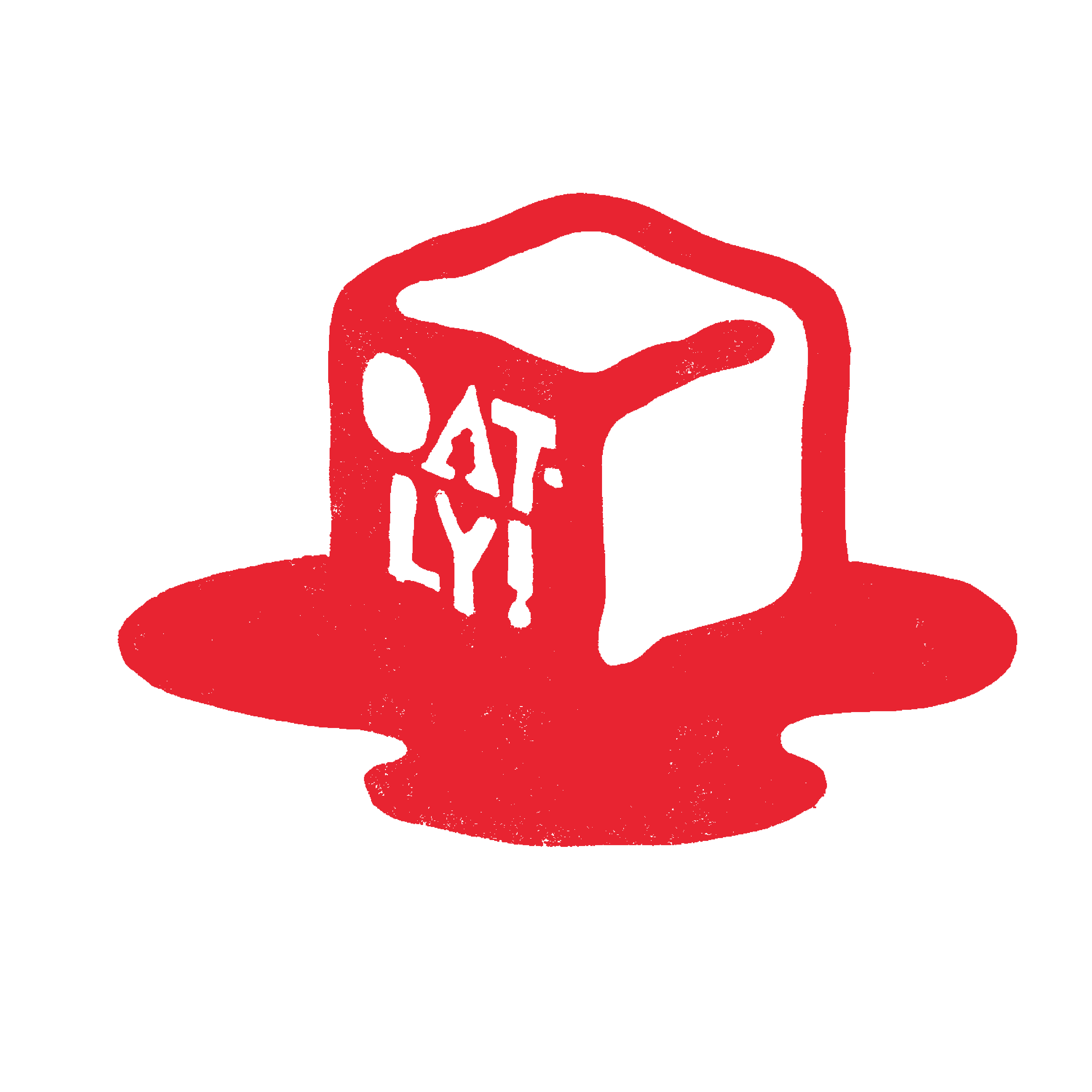 Illustration of an ice cube with an Oatly logo on it