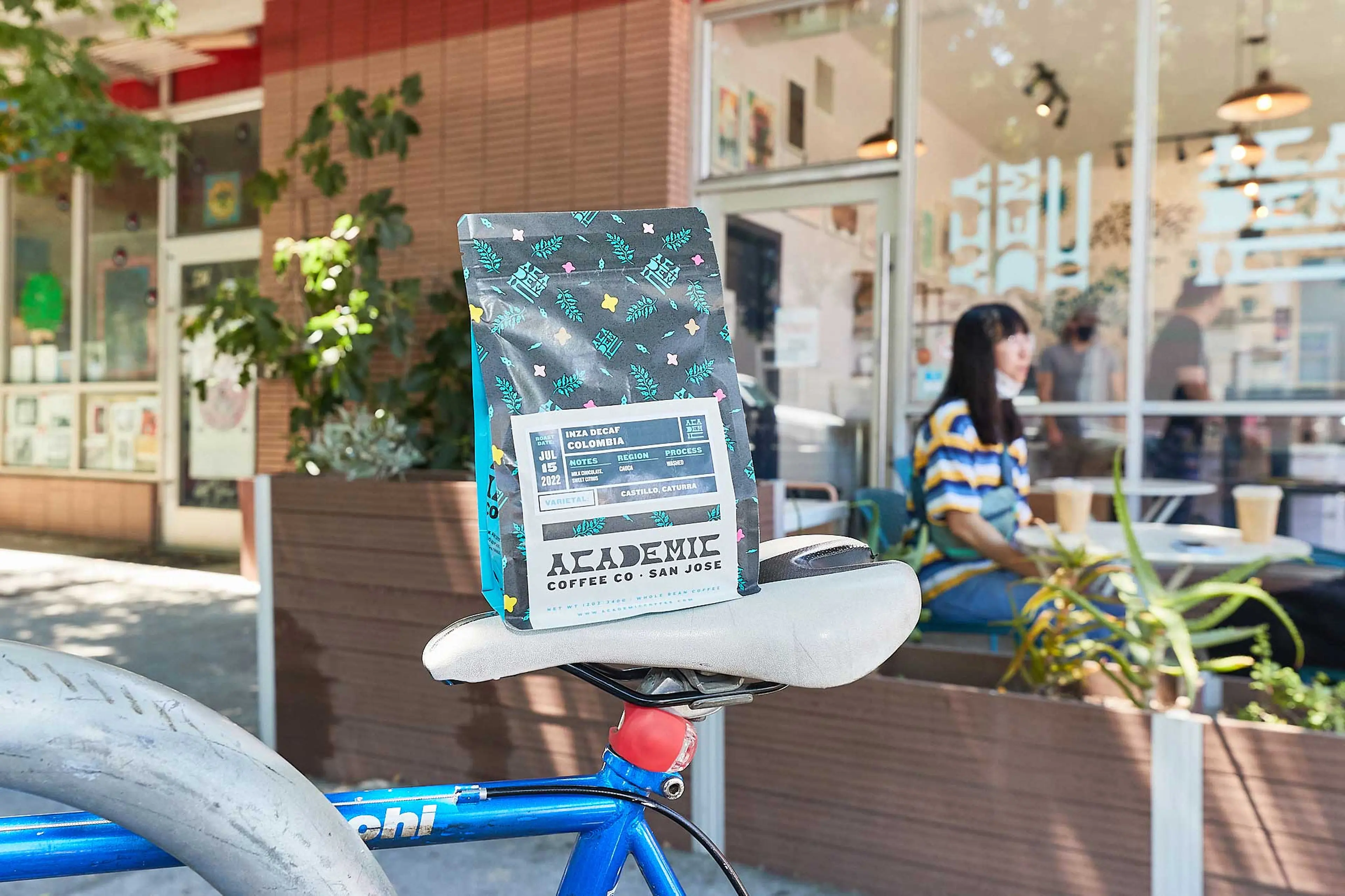 Academic coffee beans sitting on a bike seat