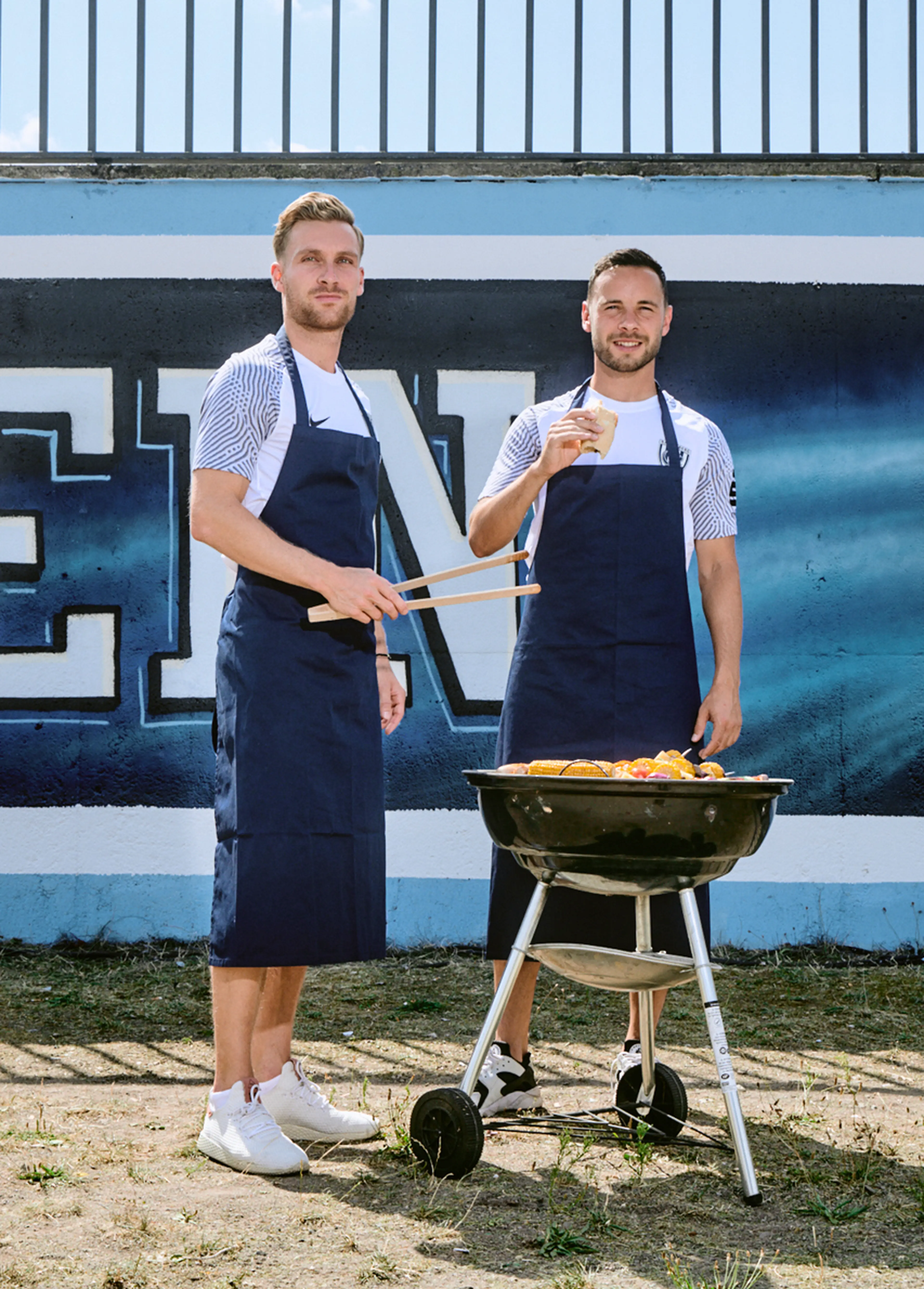 Football players and bbq