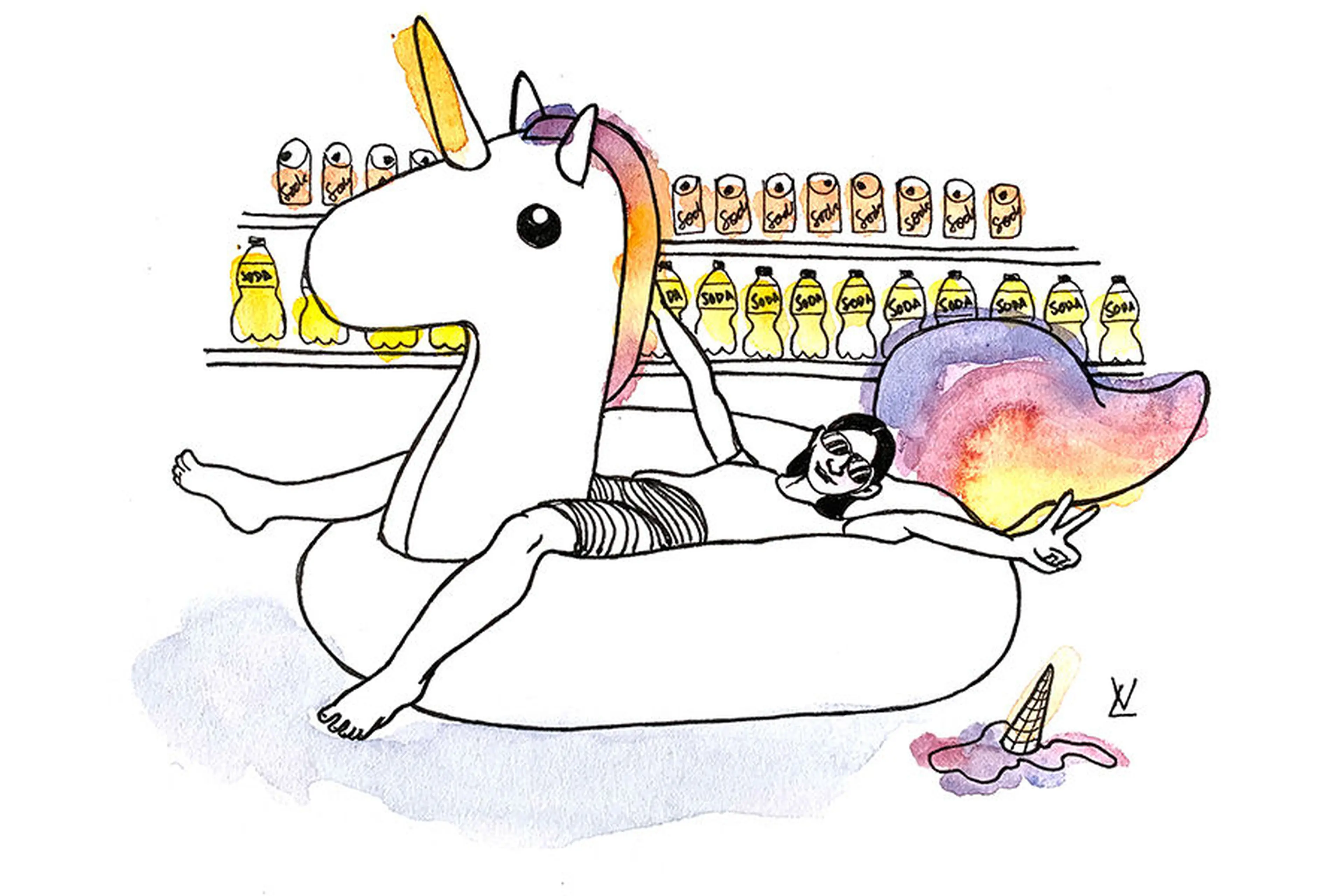 person on an inflatable unicorn