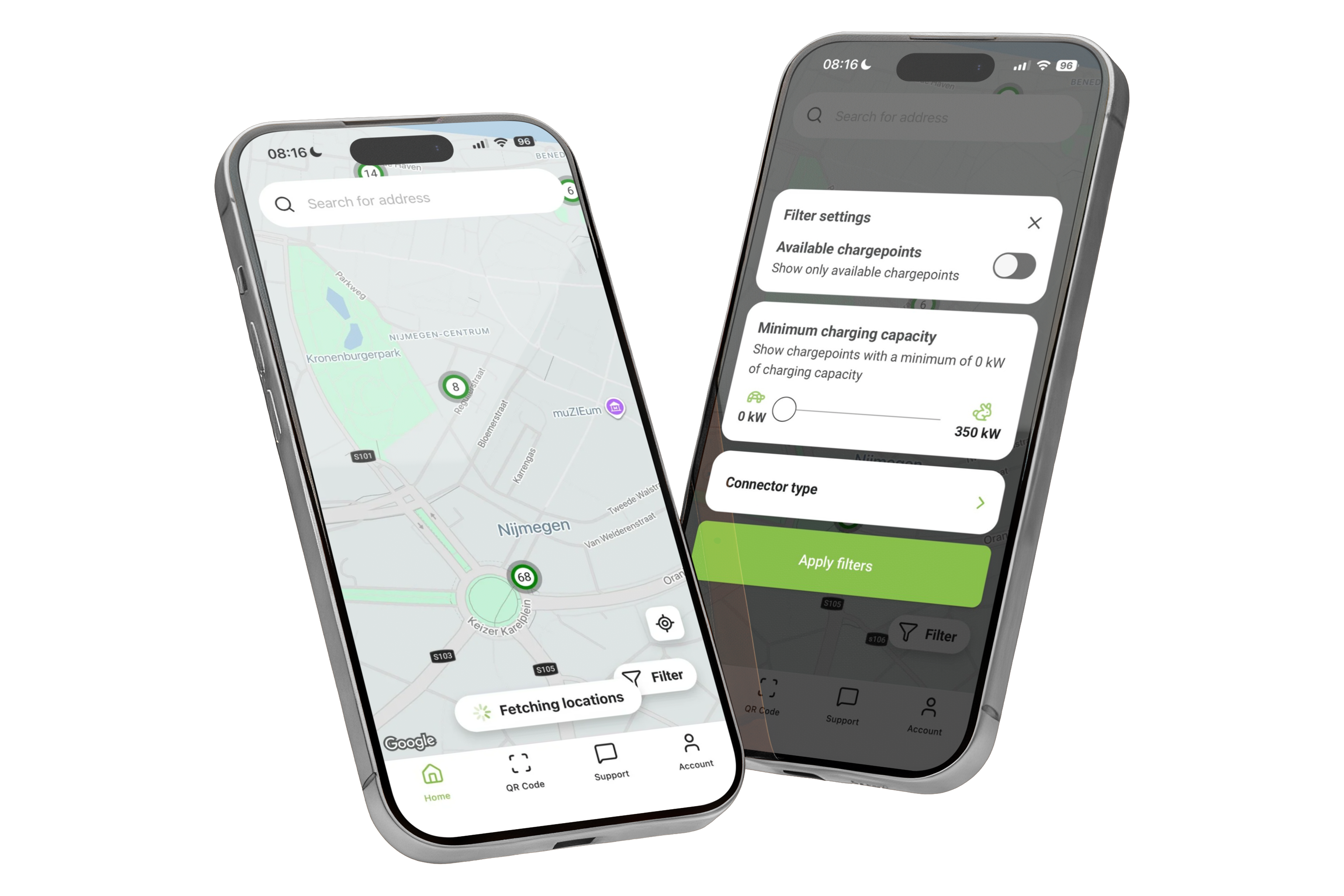Mock-up twee schuine telefoons map en filters