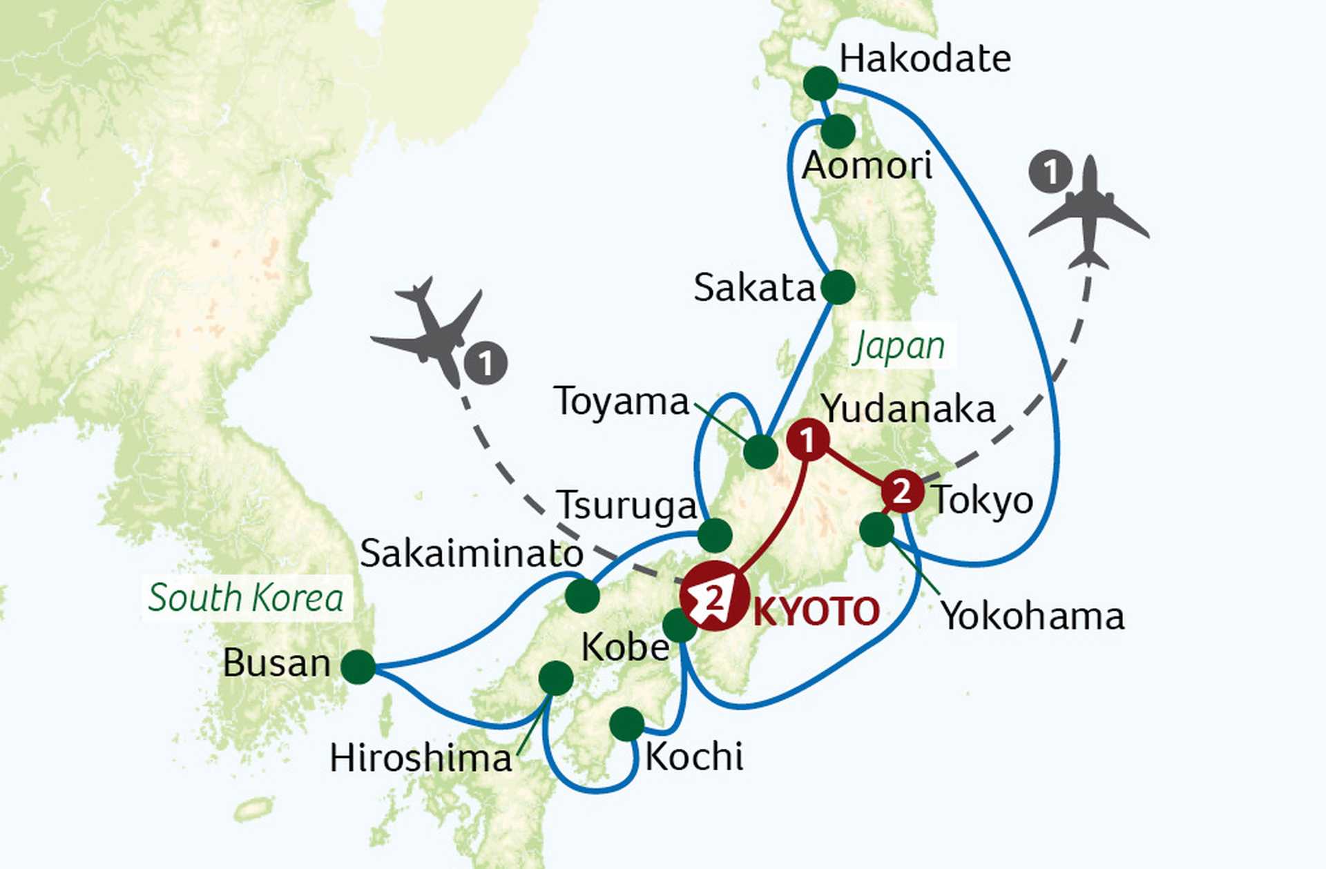 Map for Springtime in Japan with snow monkeys Cruise & Tour