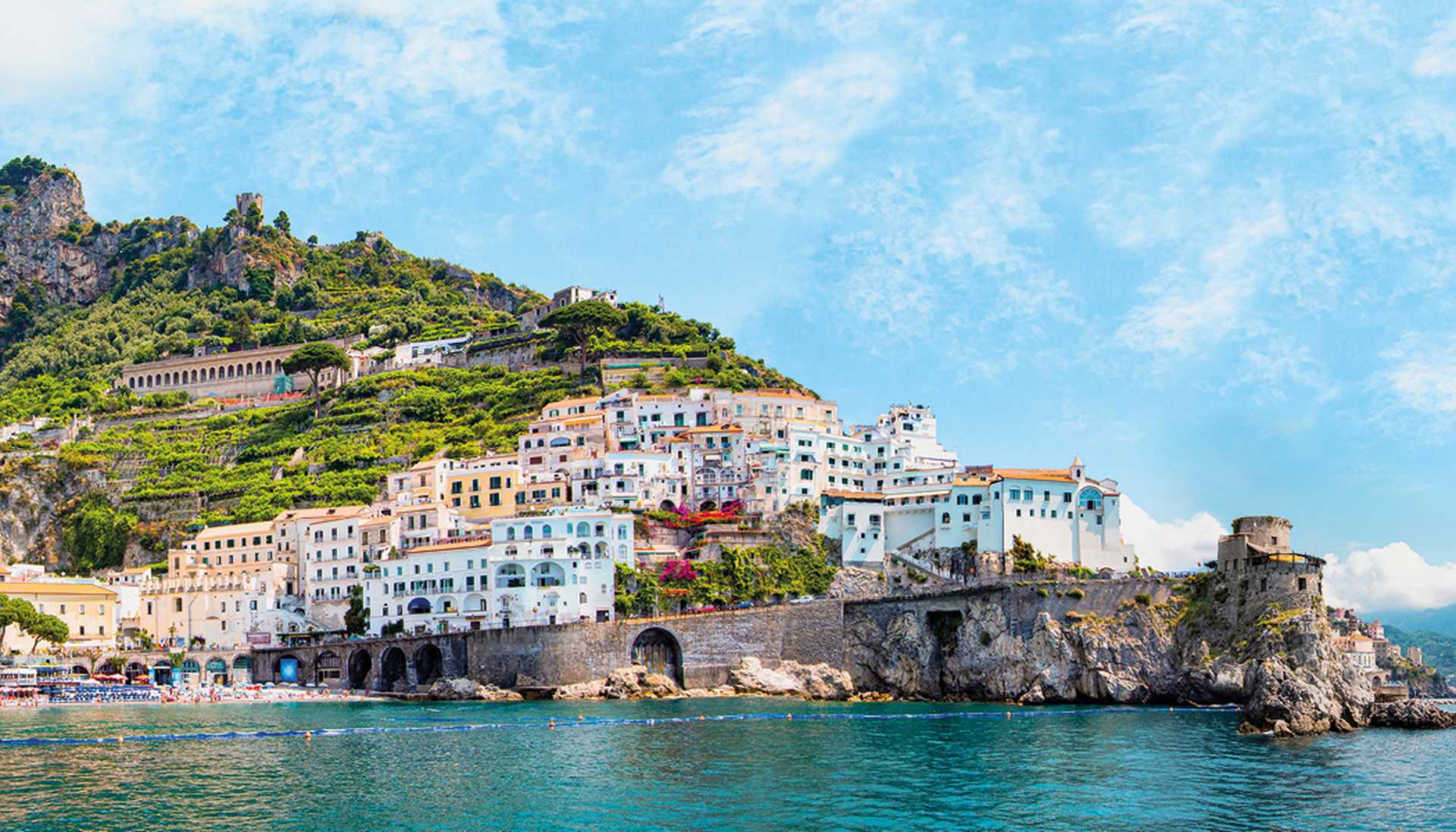 Amalfi Coast, Italy, Europe, white houses, blue seas