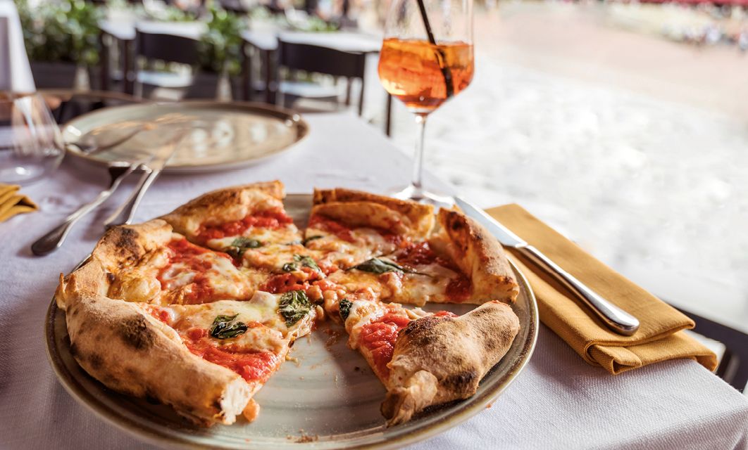 Italian margarita pizza and aperol