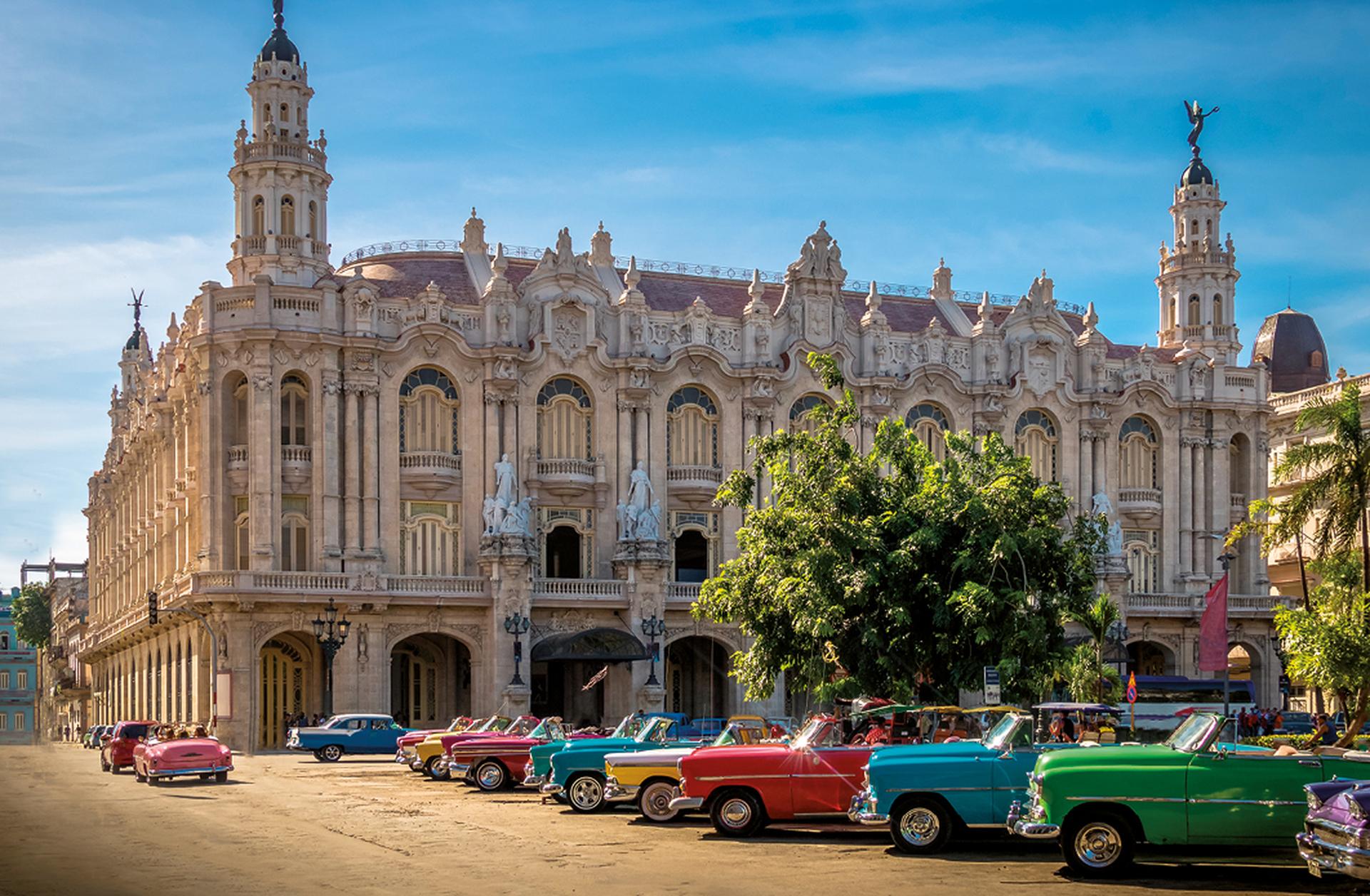 Cuban colorful vintage cars in front of the Gran Teatro - Havana, Cuba