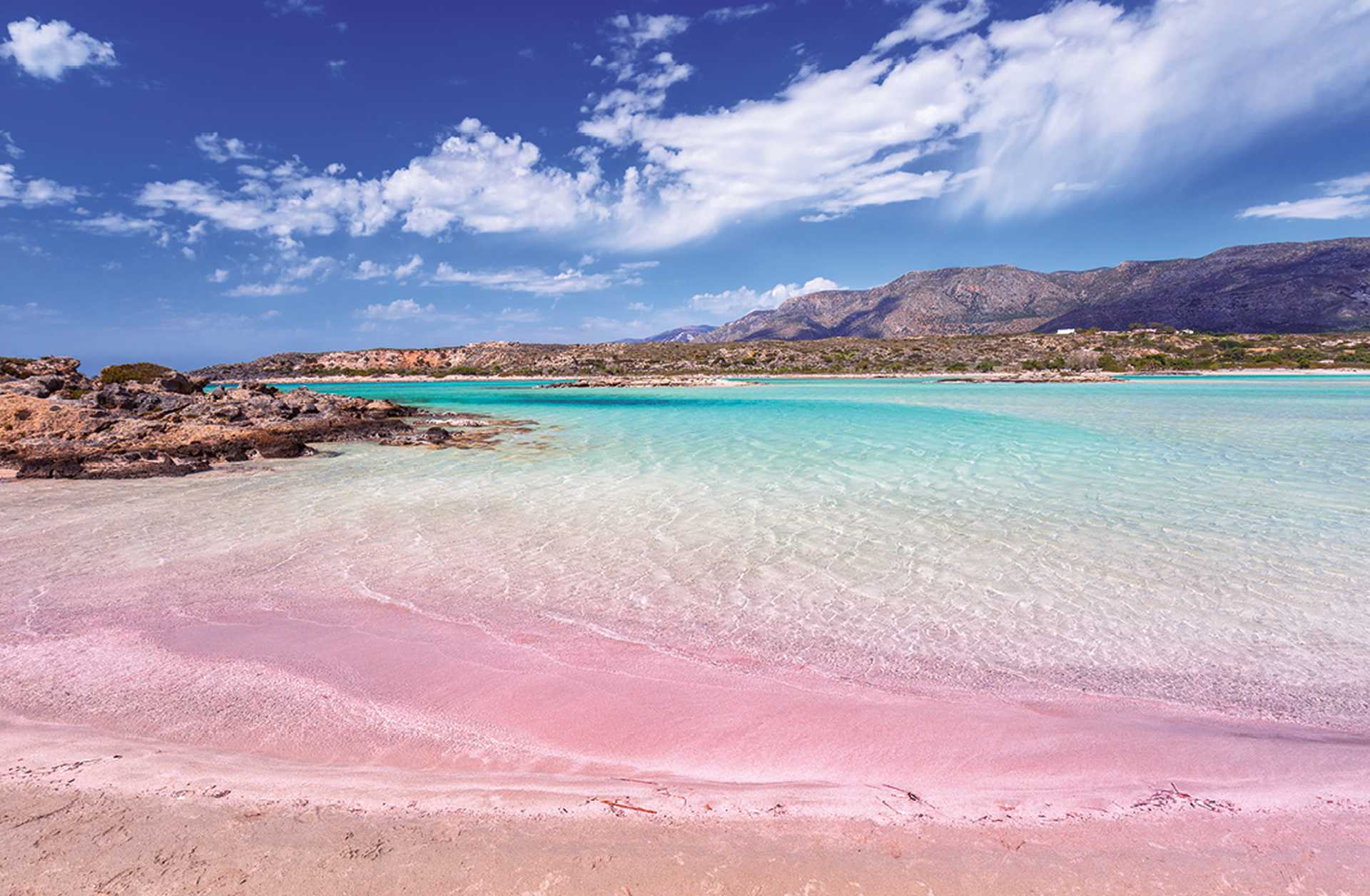 Elafonissi beach with pink sand on Crete, Greece