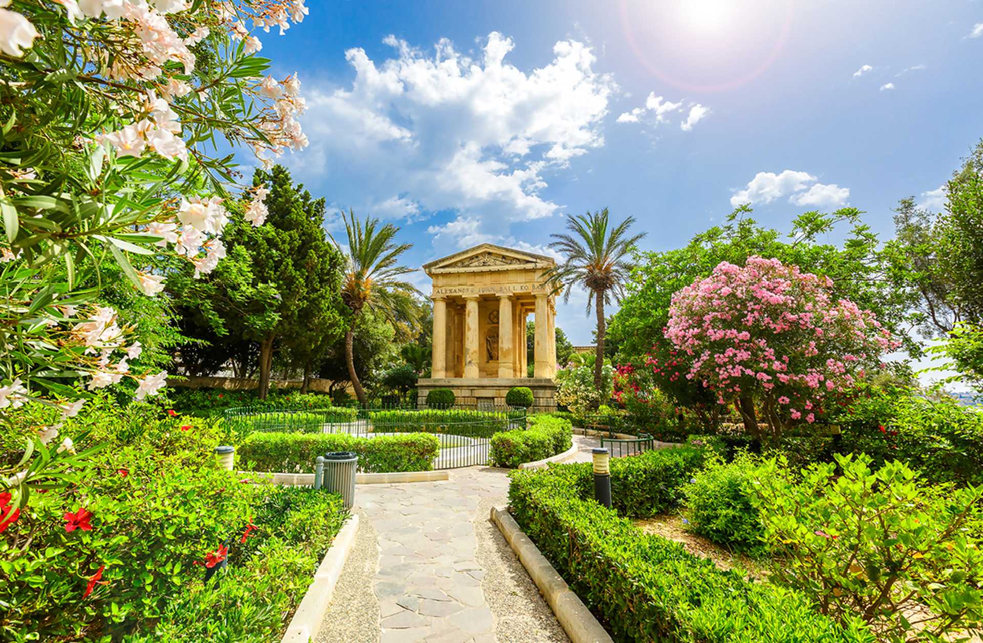 Lower Barrakka public garden and the monument to Alexander Ball in old town Valletta, capital of Malta.