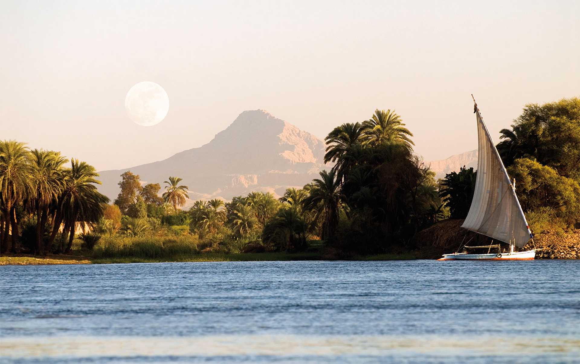 View of the Nile and west river bank, Luxor