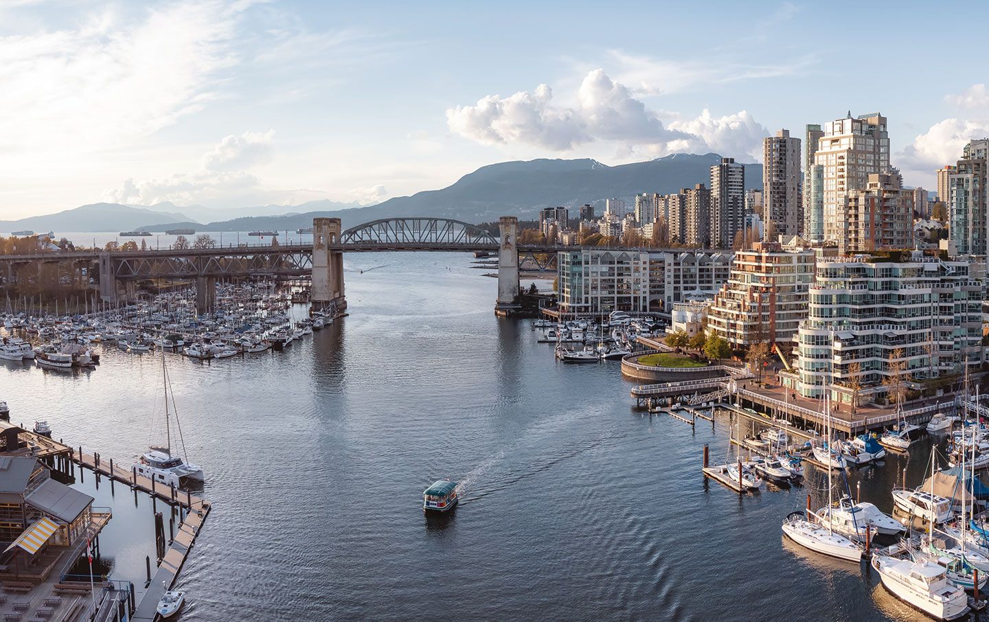 Panoramic Aerial View of Granville Island in False Creek
