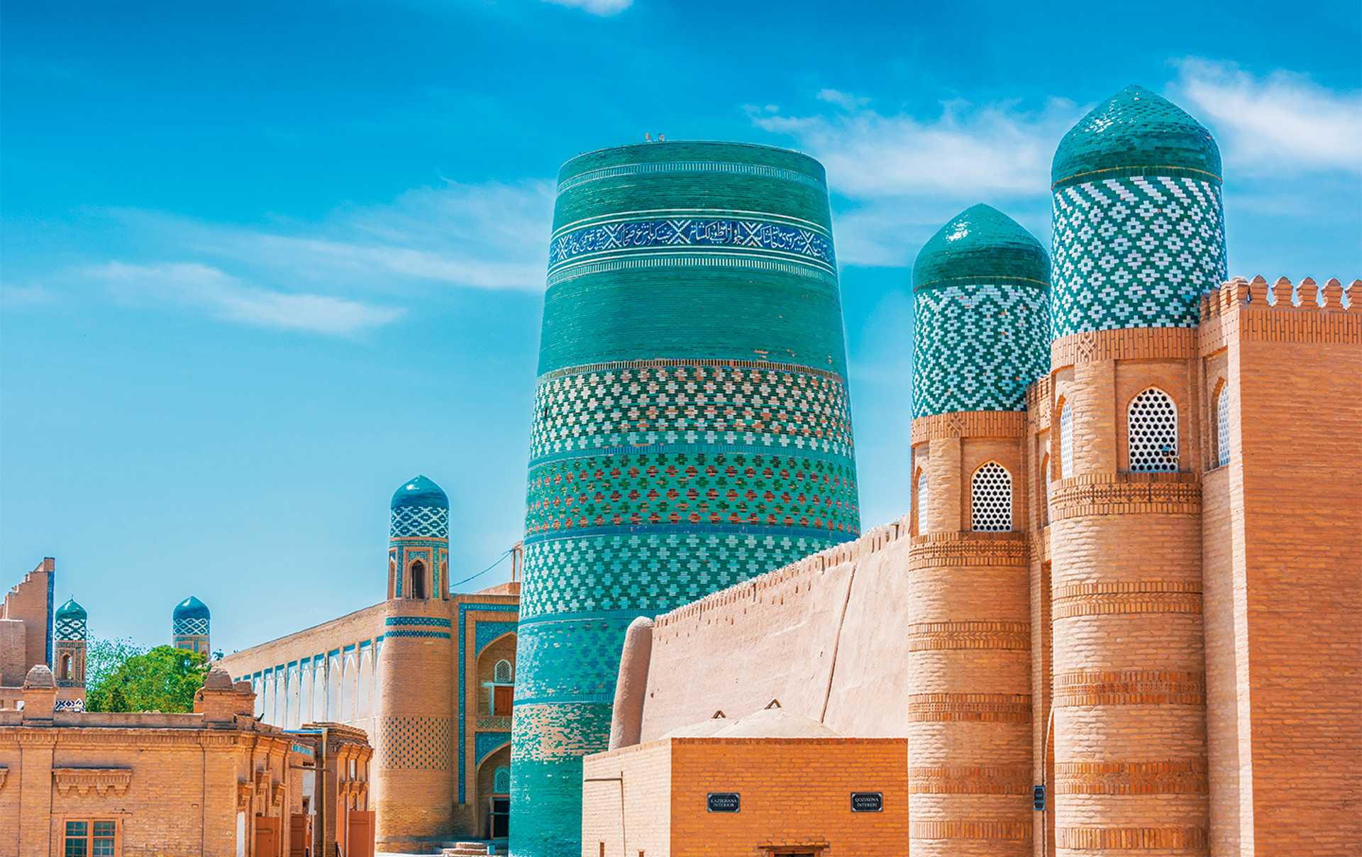 Historic architecture of Itchan Kala, walled inner town of the city of Khiva, Uzbekistan.