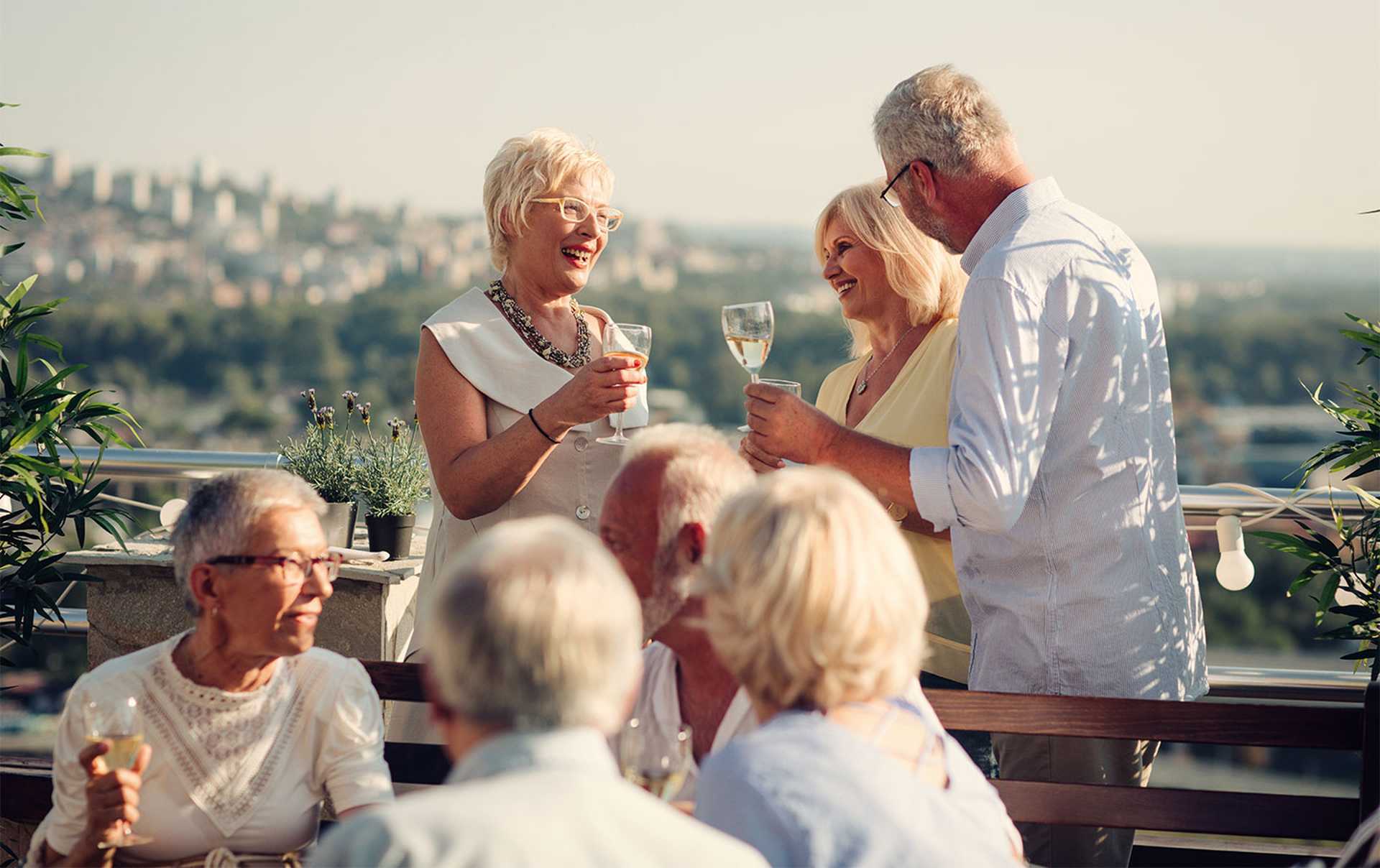 Senior Friends Having Fun On Rooftop