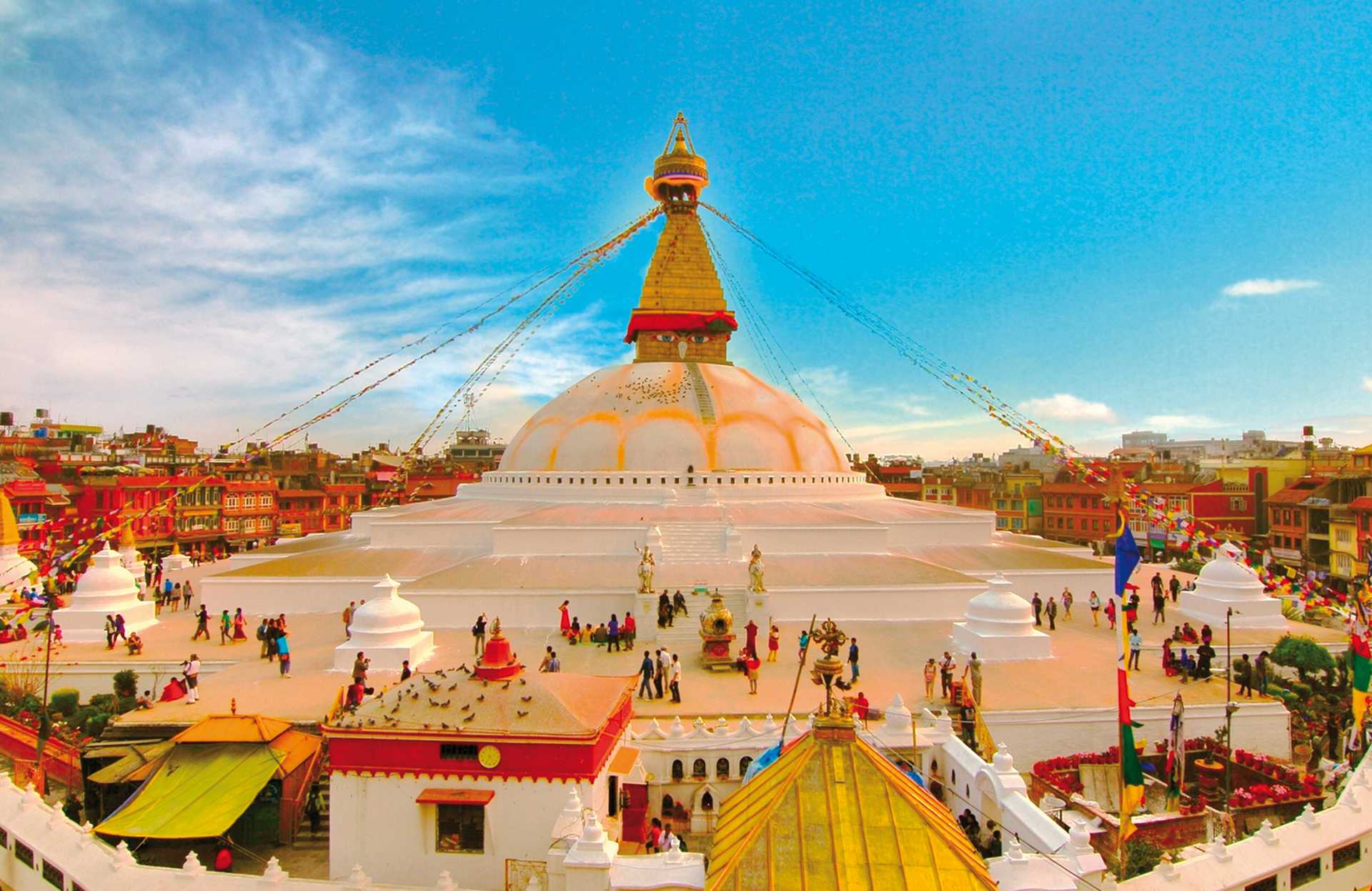 Sunset at the boudhanath stupa kathmandu nepal