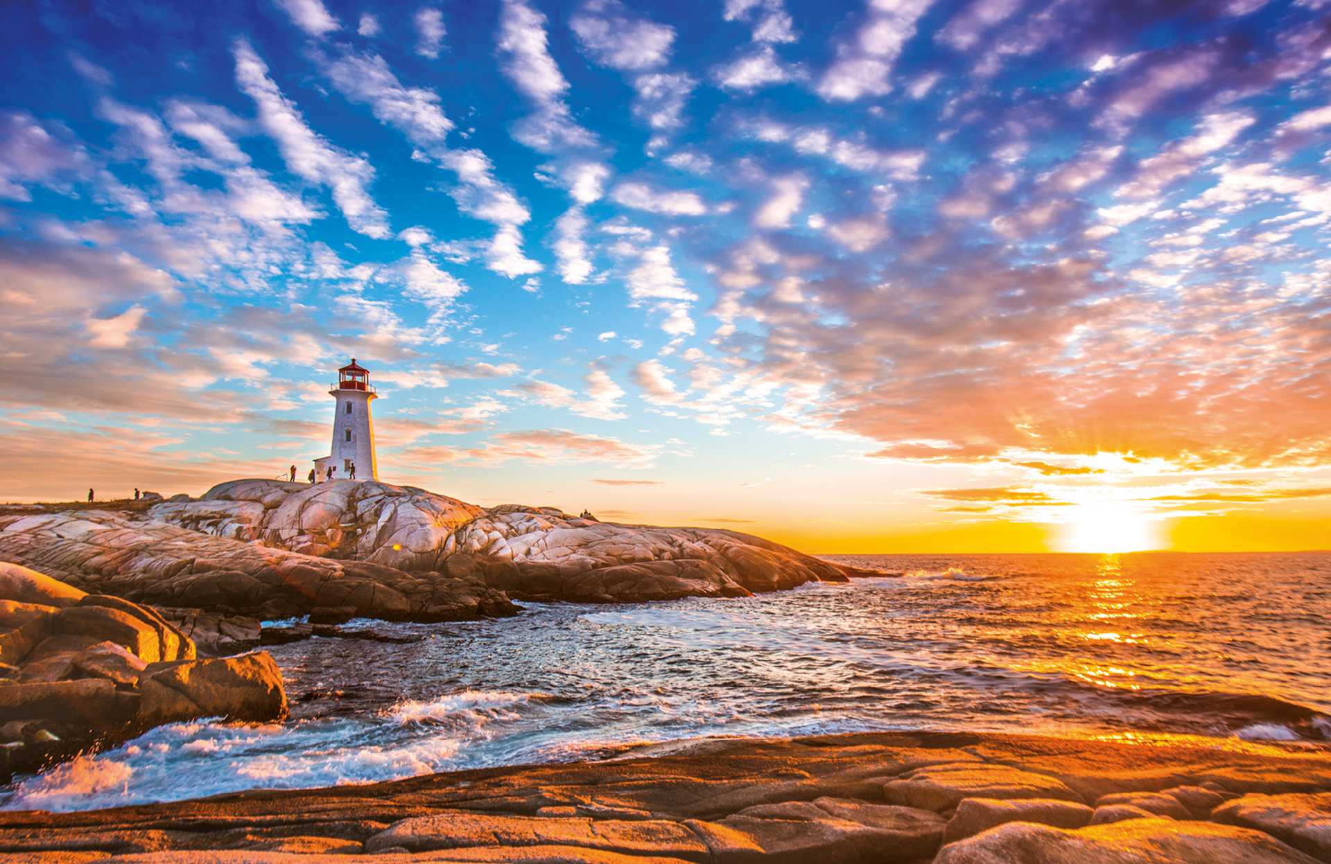 Peggy's cove lighthouse sunset ocean view landscape in Halifax, Nova Scotia