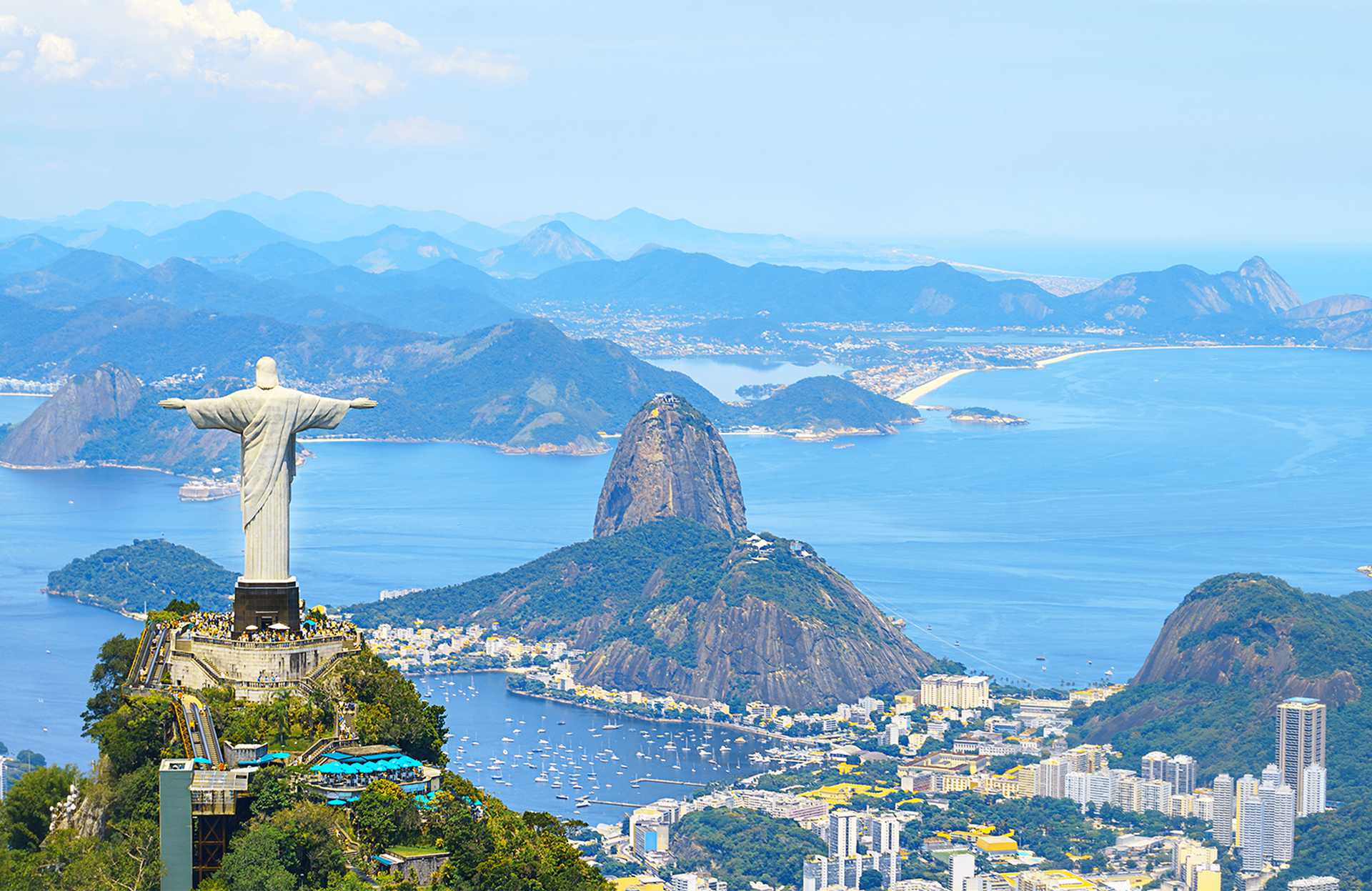 Aerial view of Rio de Janeiro with Christ Redeemer and Corcovado Mountain. Brazil. Latin America, horizontal