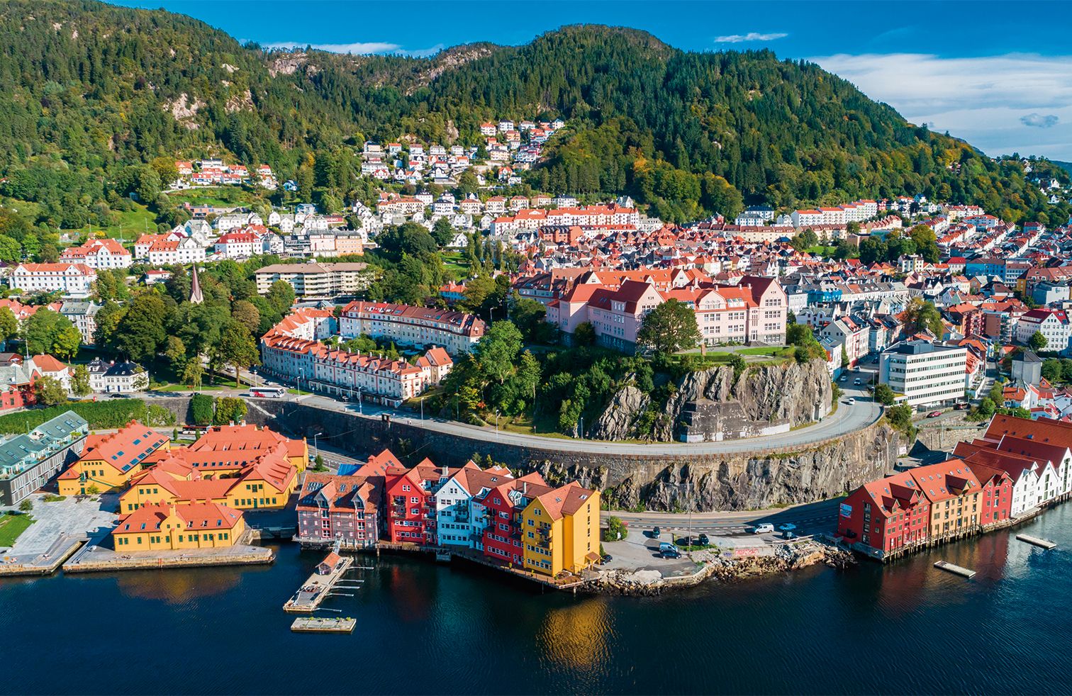 Bergen old town aerial view. Bergen, Norway.
