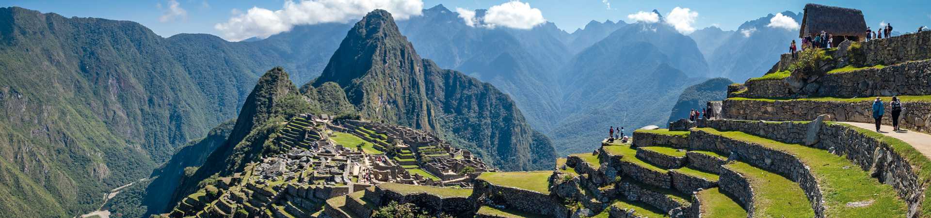 Panoramic view of Machu Picchu ruins in Peru.