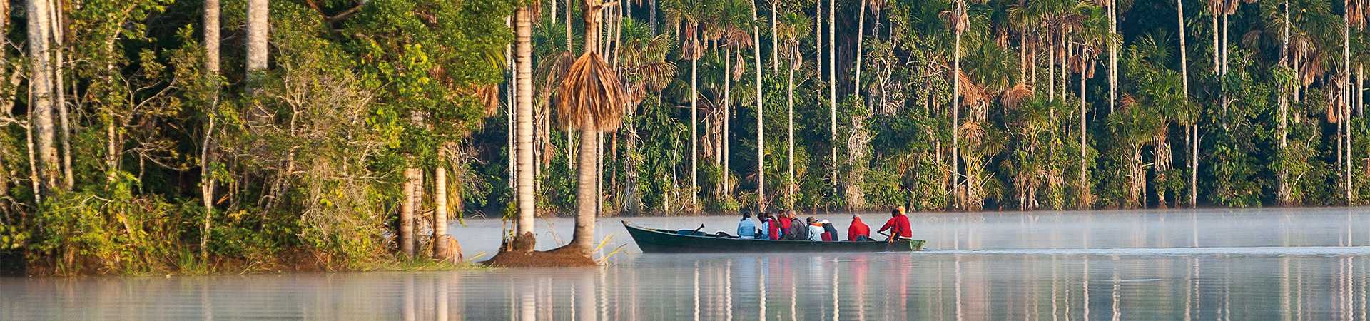 Tourist boat on Sandoval Lake, Amazon, Peru