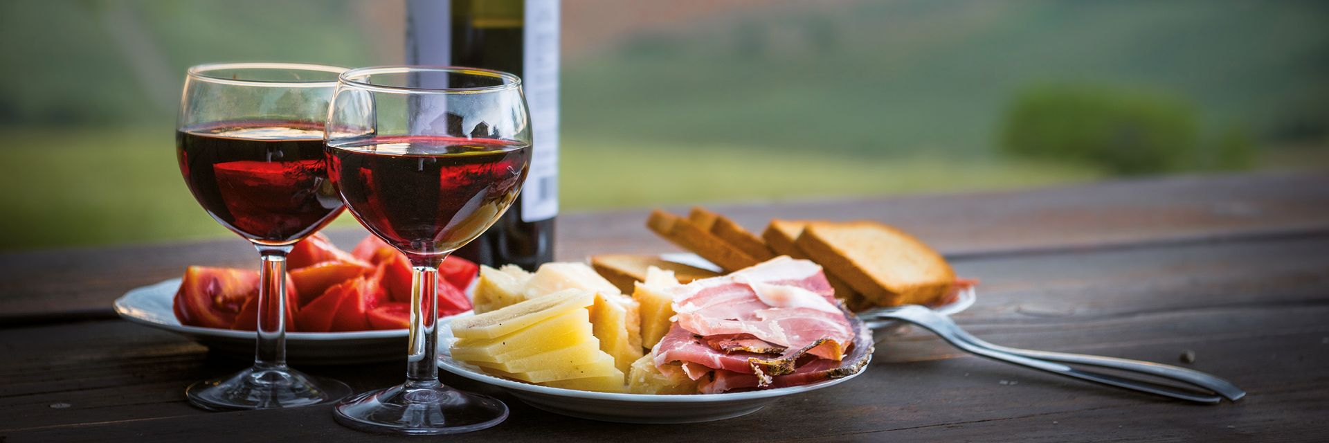 Cheese, prosciutto and red wine