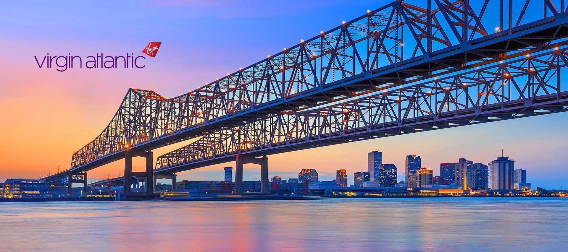 The Crescent City connection bridge on the Mississippi River in New Orleans