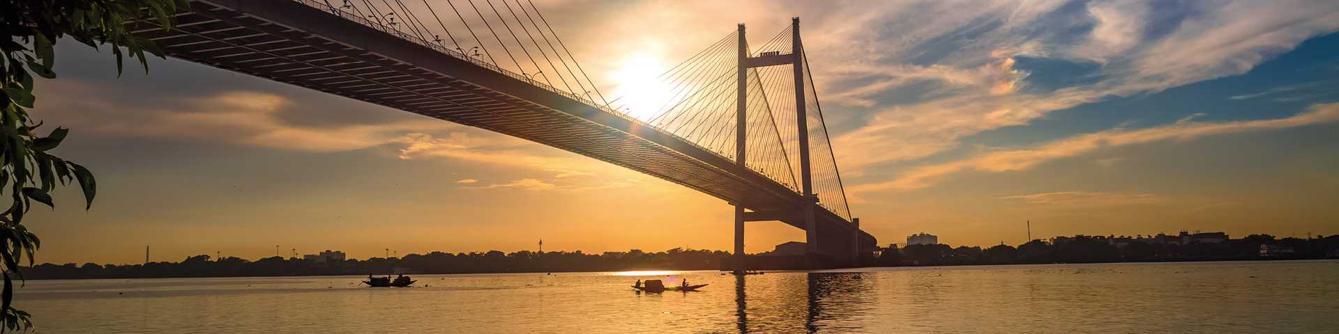 Vidyasagar Setu - The longest cable stayed bridge in India on the river Hooghly at sunset