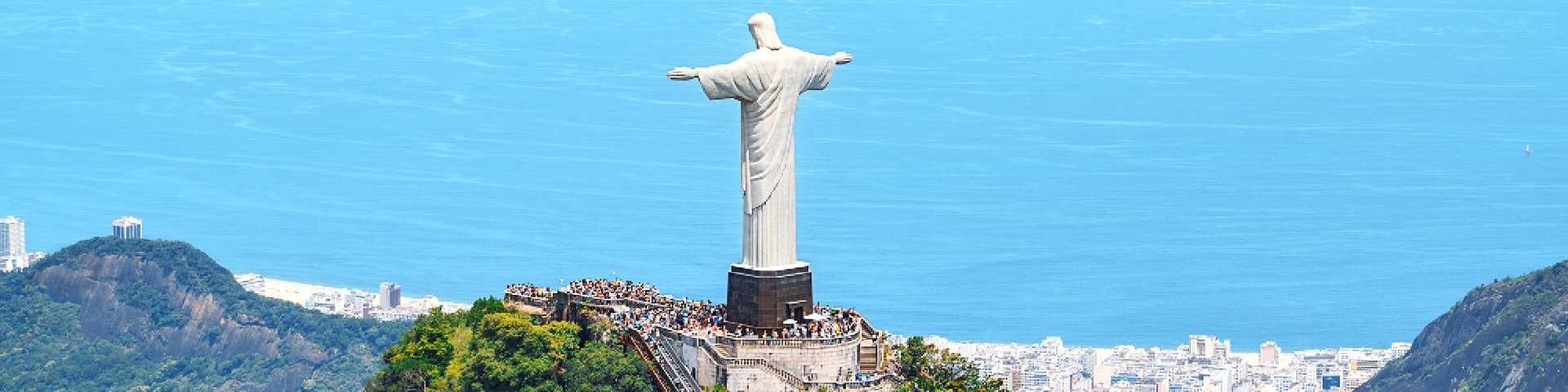 Rio de Janeiro, Brazil: Aerial view of Rio de Janeiro with Christ Redeemer and Corcovado Mountain. Latin America, horizontal