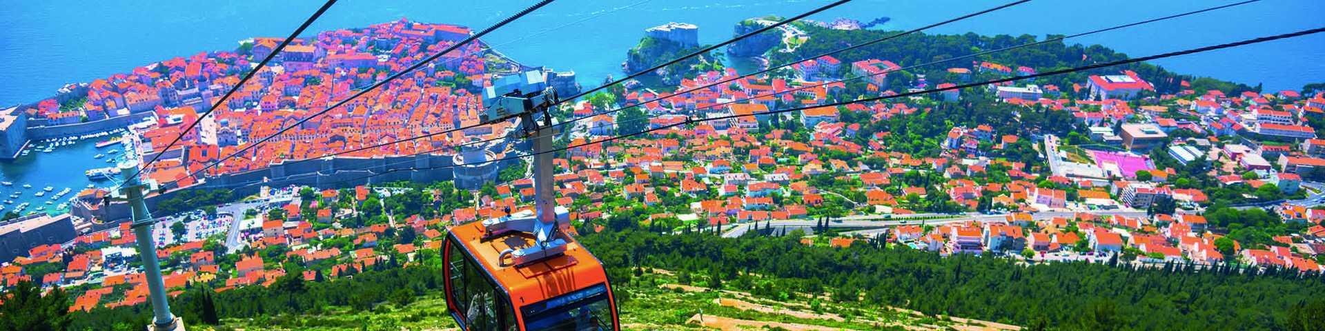 View of cable car over The Old Town of Dubrovnic, Croatia