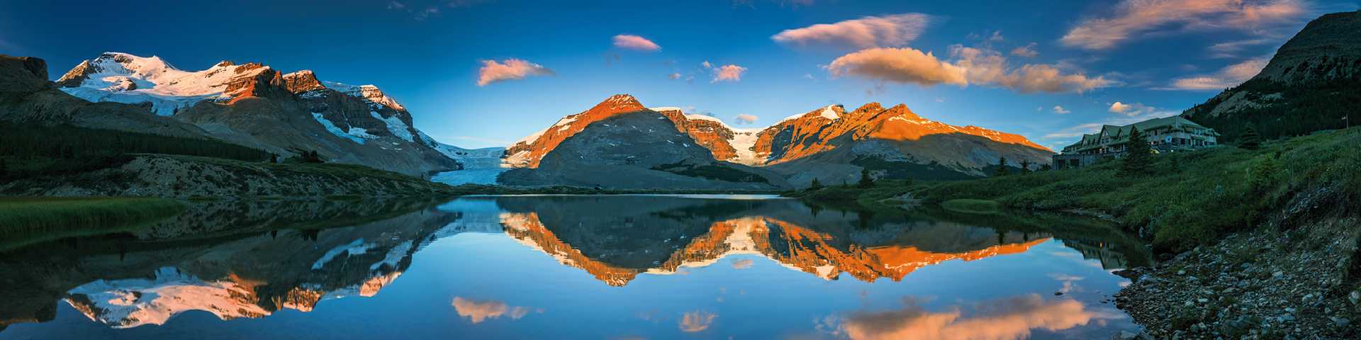 Ice field center of Jasper National Park. The left of the two glaciers is the most famous Athabasca glacier in Canada.
