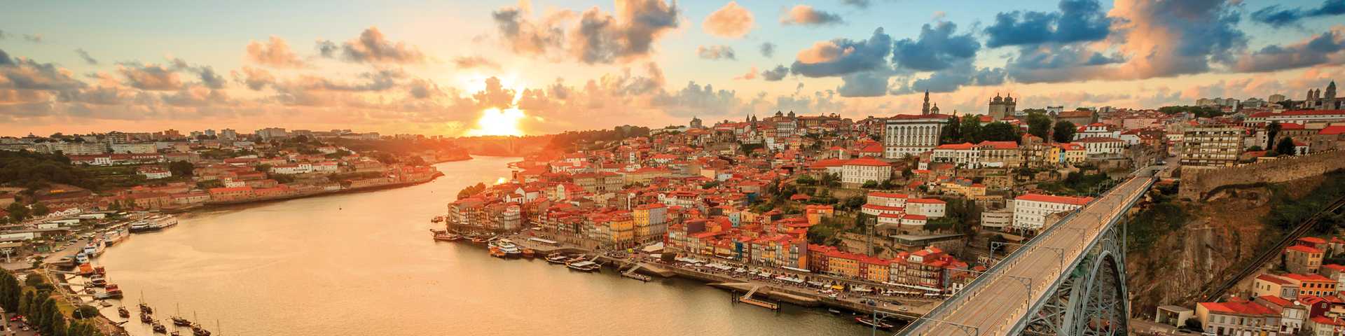 Sunset over the beautiful city of Porto, Portugal