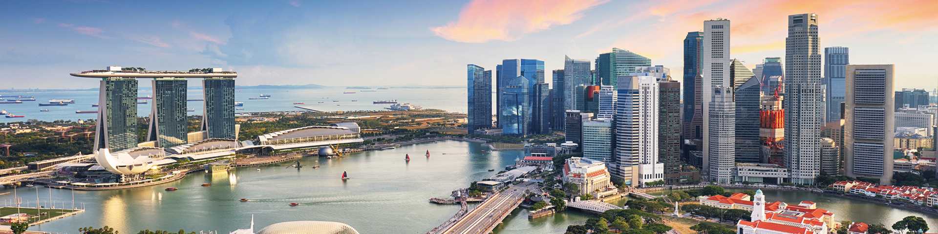 Aerial view of Cloudy sky at Marina Bay Singapore city skyline