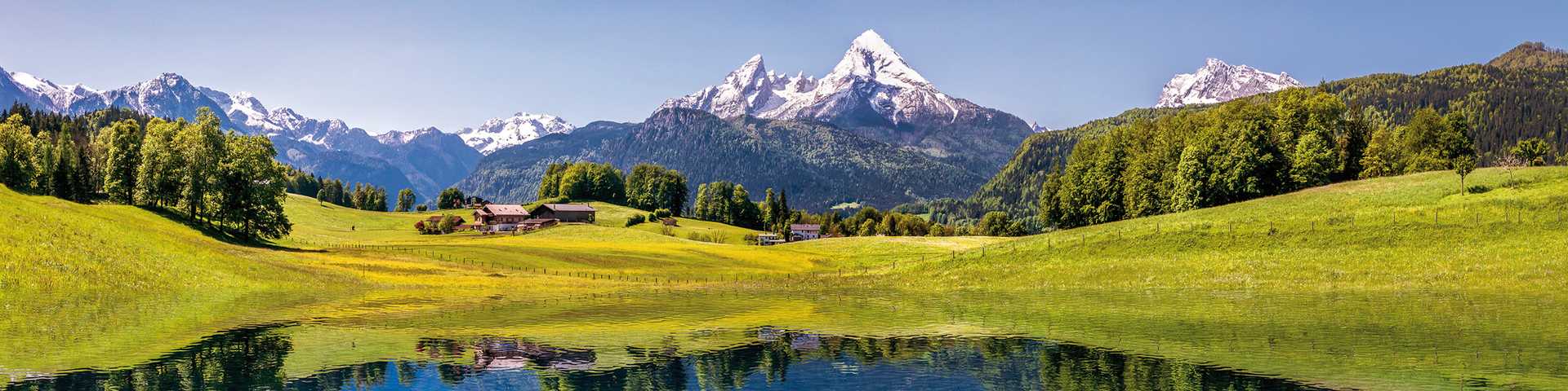 Panoramic view of idyllic summer landscape in the Alps