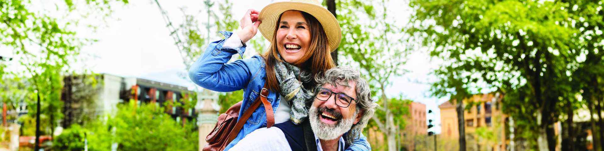 Couple on holiday smiling