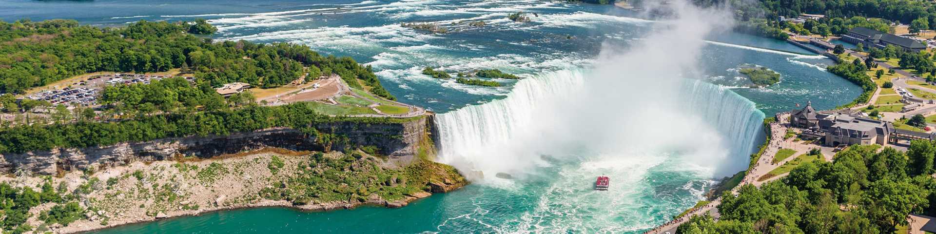 Aerial view over Niagara horseshoe falls, Ontario Canada
