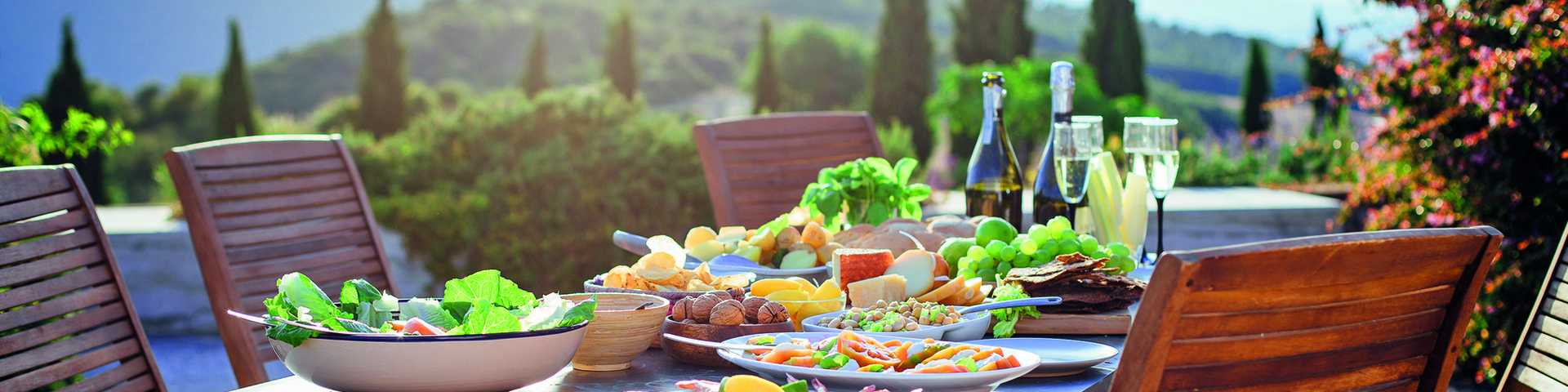 Table setting of local specialities in Tuscany, Italy