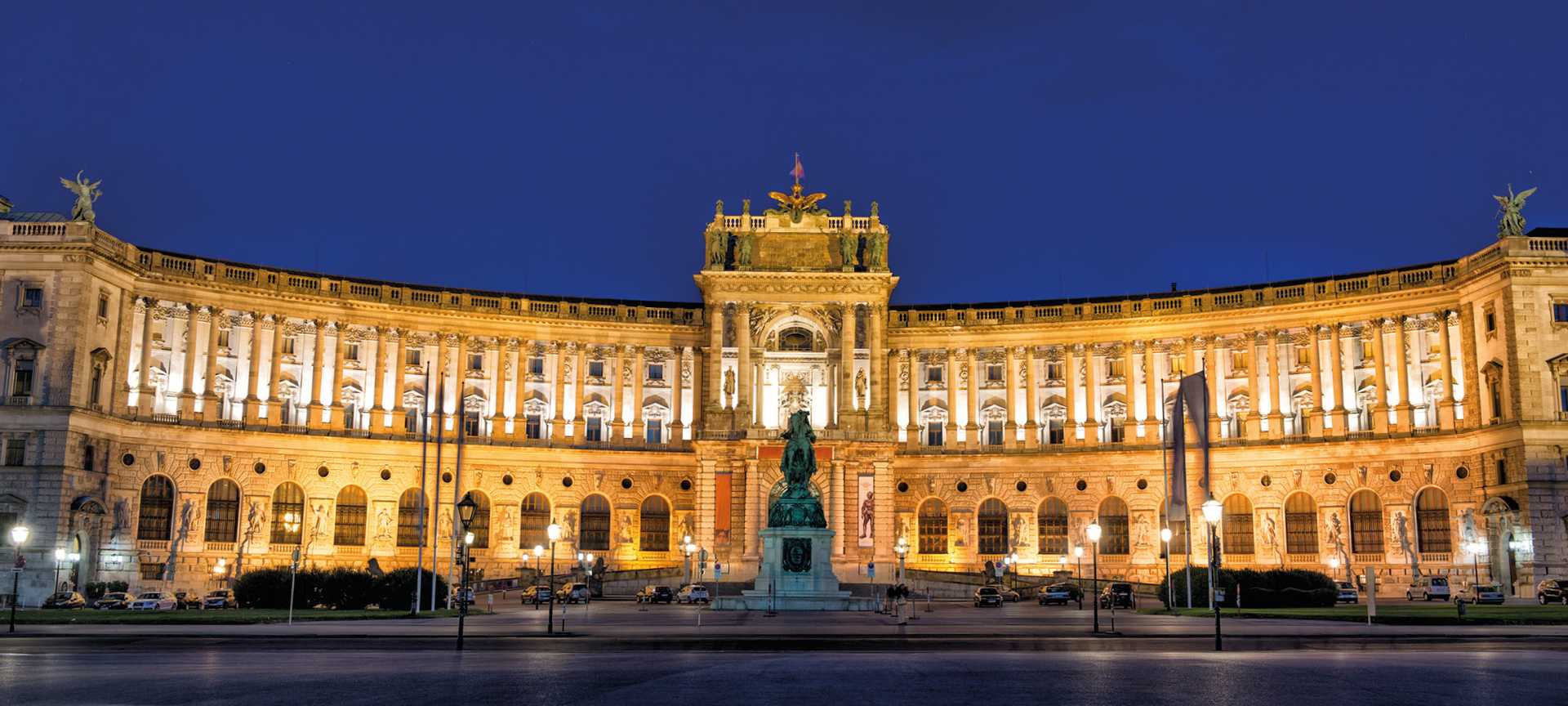 Hofburg Place illuminated in the evening, Vienna, Austria