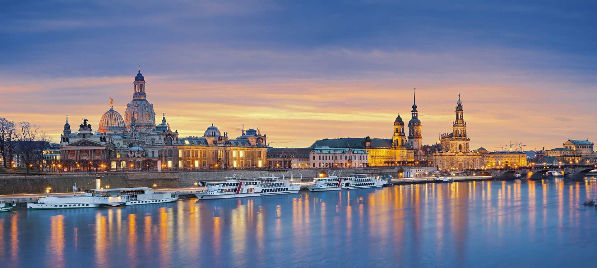 Night-time view of Dresden, as seen from the Elbe River