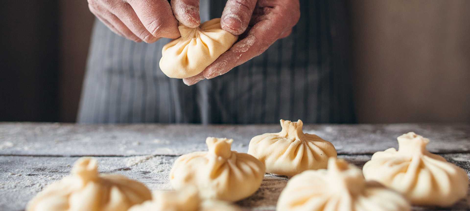 A chef prepared khinkali, traditional Georgian dumplings