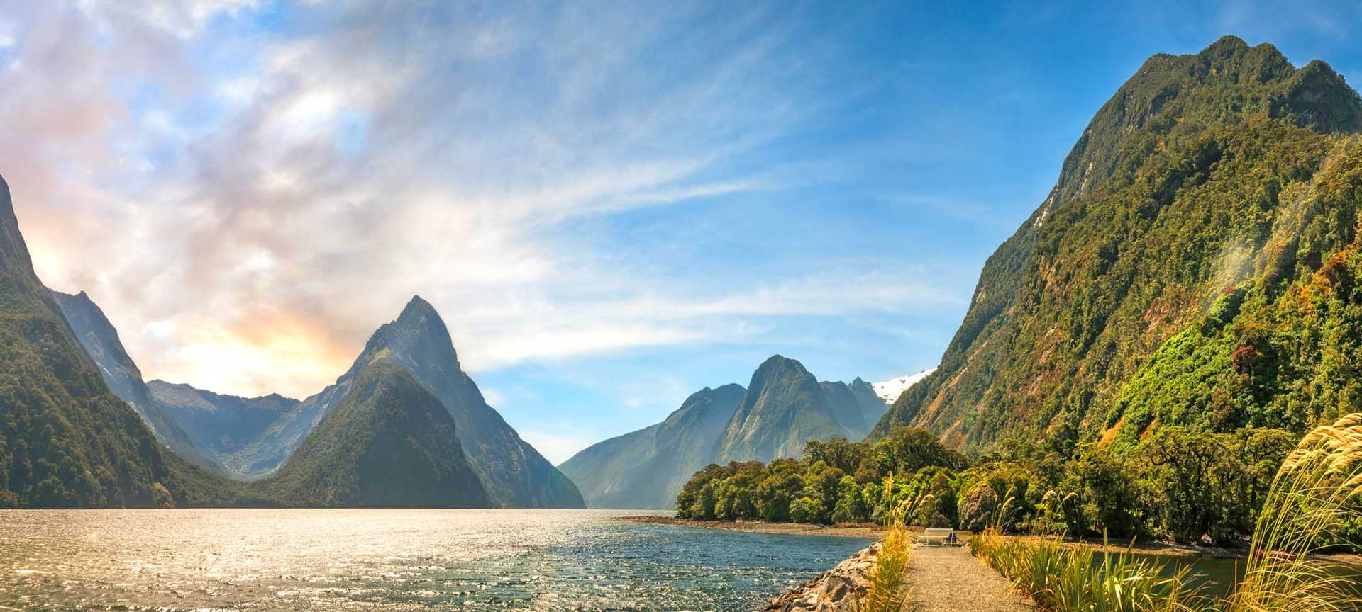 Panoramic view of Milford Sound on New Zealand's South Island
